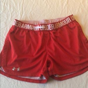 Red mesh athletic shorts